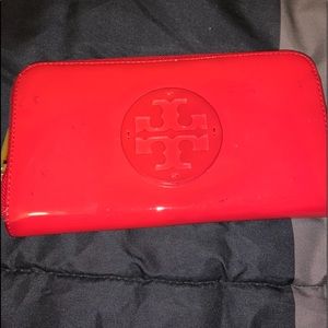 Red paten leather Tory Burch wallet